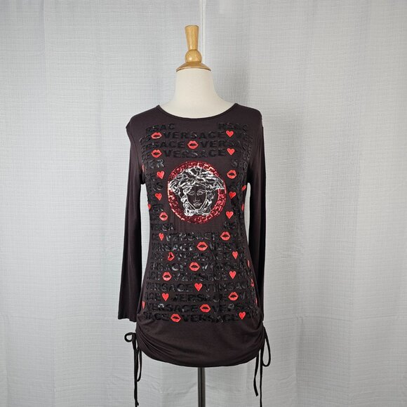 Versace Tops - Versace Sequin Long Sleeve Ruched Side-Tie Top
